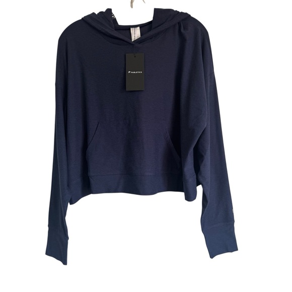Fabletics Cloud Jersey Cropped Hoodie - Deep Navy Heather - Size Medium NEW - Picture 3 of 12